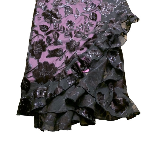 Windsor | Y2K Long Ruffle Bottom Dress Juniors Size 7 Black Purple Pink - Picture 7 of 10